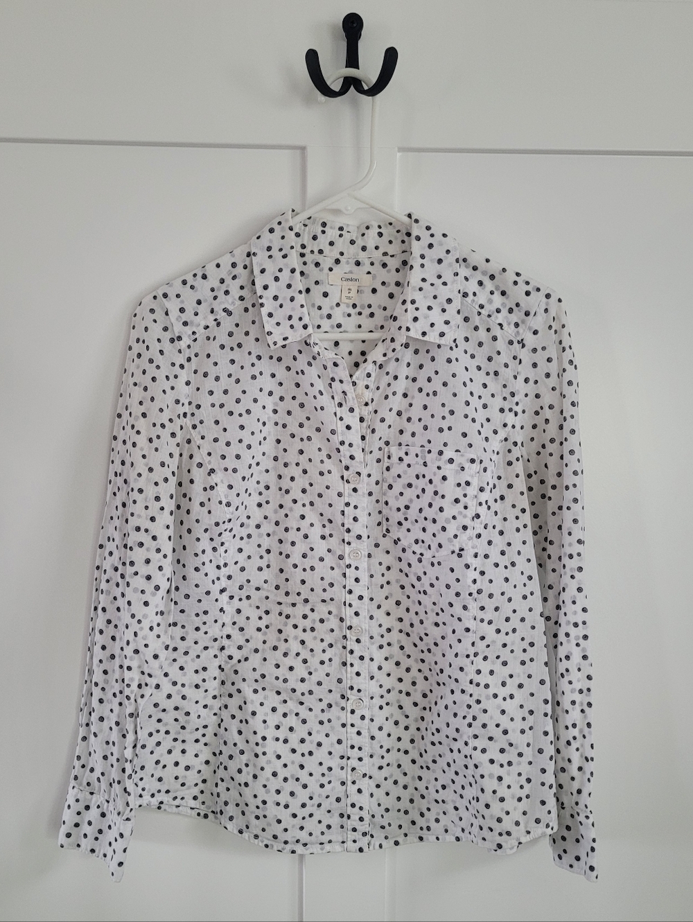 Caslon White Blouse with Navy Polka Dot Print